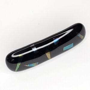 Vintage Fused Art Glass Hair Clip Barrette France Black Geometric 3"